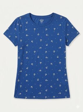 🔺️Izod Blue & Silver Anchor Print Short Sleeve Top Medium